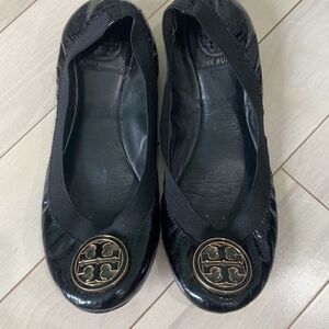 Tory Burch Women's Patent Leather Caroline Elastic Ballet Flats Black Size 7.5